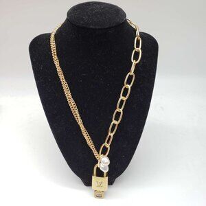 Authentic Louis Vuitton Lock and Key Gold Color with Gold Plated Chain Necklace